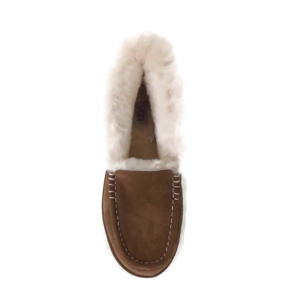 UGG Ansley Parc Womens 11 Chestnut Suede Platform Moccasin Slippers Wool Lined - Picture 2 of 8